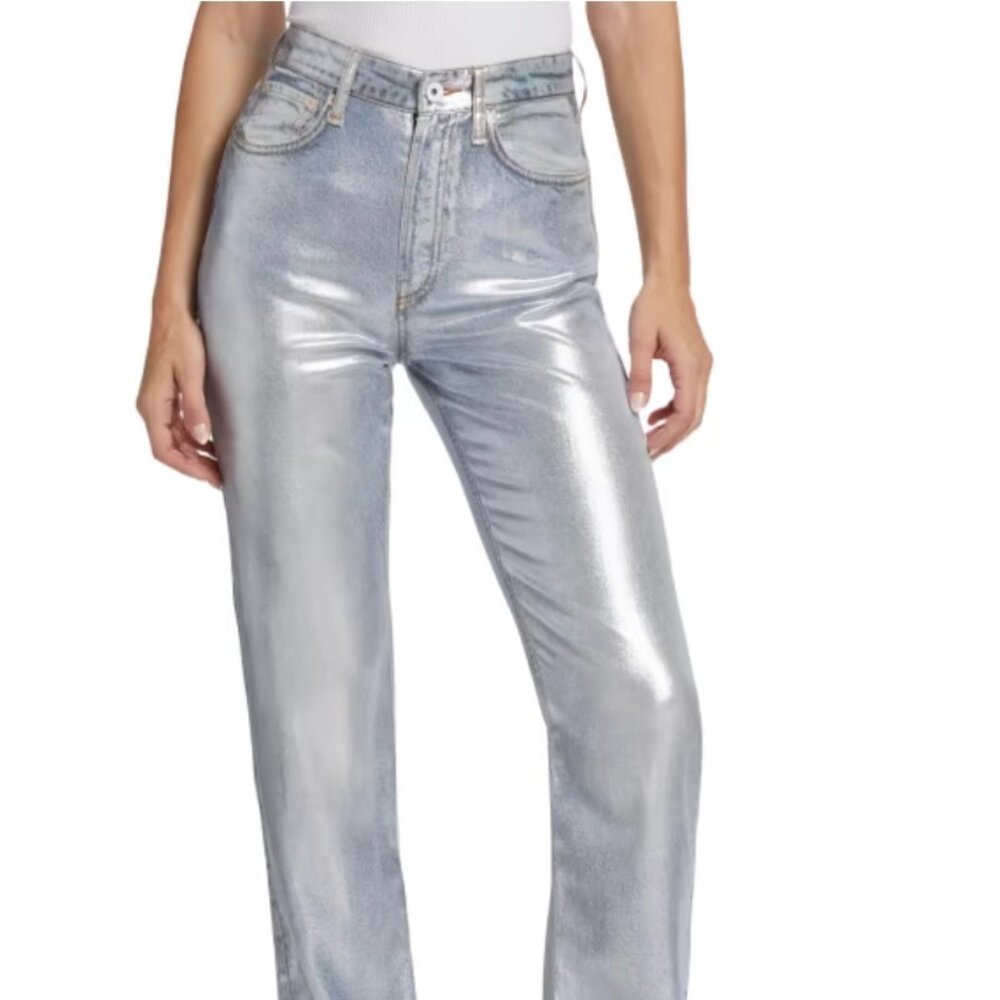 rag & bone Metallic Coated Silver Straight Leg Jeans Size 32